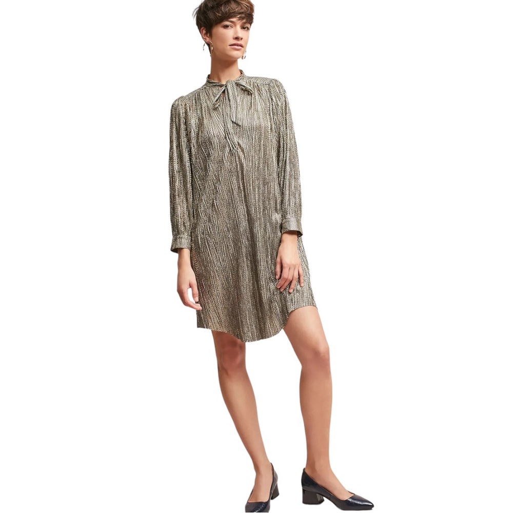 Sabina Musayev Eugene Gold Tied Shimmer Tunic Dress Sz M - Picture 4 of 16